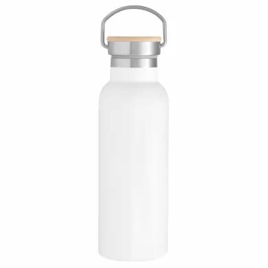 Botella térmica de acero inoxidable 550ml modelo Breidy con tapa de bambú y manija metálica rebatible para obsequios corporativos