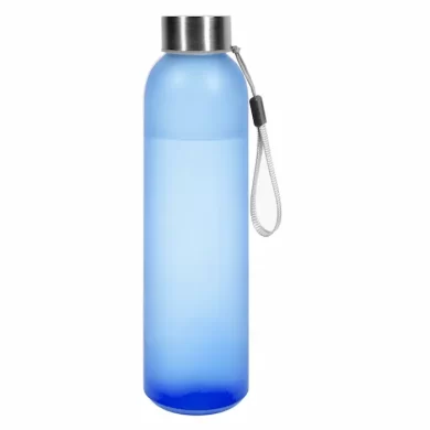 Botella de vidrio con acabado esmerilado modelo Frosty de 500ml y tapa de acero inoxidable con correa para obsequios corporativos