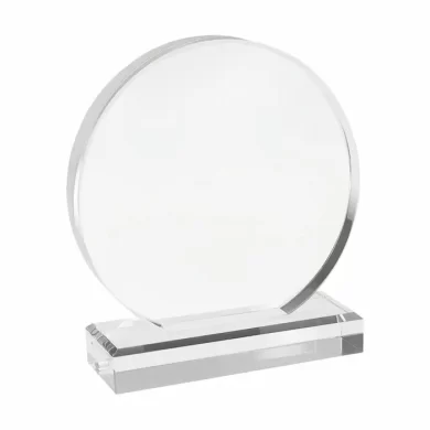 Galvano de cristal transparente con base sólida de 14.5 cm presentado en caja negra para reconocimientos y merchandising corporativo