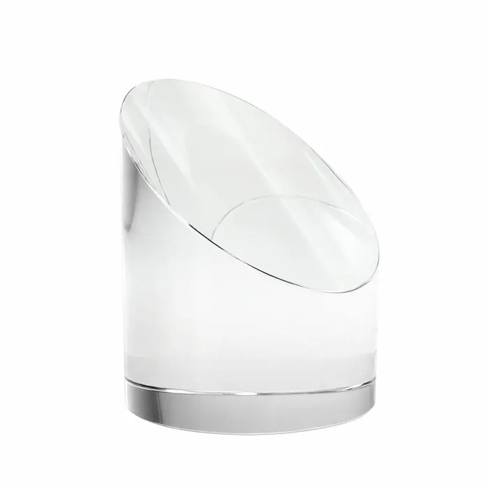 Galvano de cristal macizo con forma de cilindro truncado modelo Zafiro presentado en caja de lujo para reconocimientos y obsequios corporativos