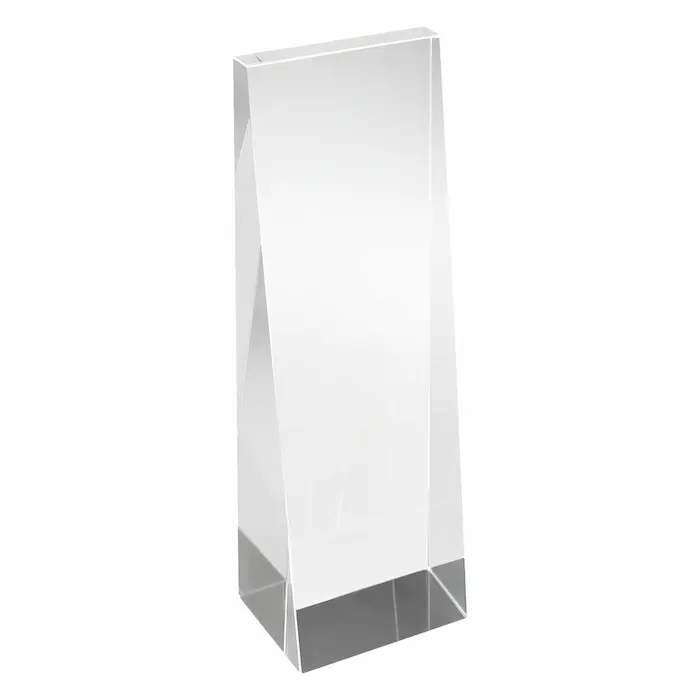 Galvano de cristal transparente alto modelo Ágata de 22.5 cm para premios y reconocimientos corporativos en caja de lujo
