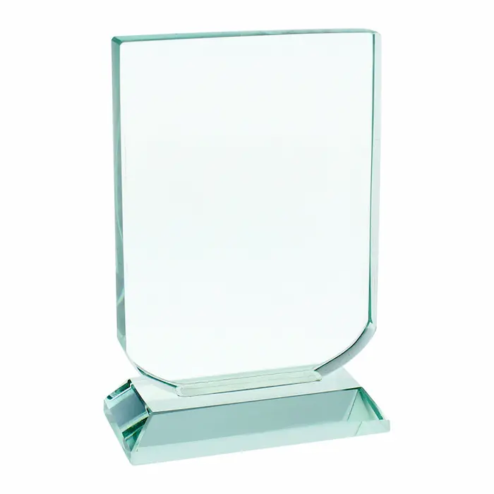 Mini galvano de cristal tono jade de 6x9 cm para premios, presentado en caja de regalo negra con interior de terciopelo