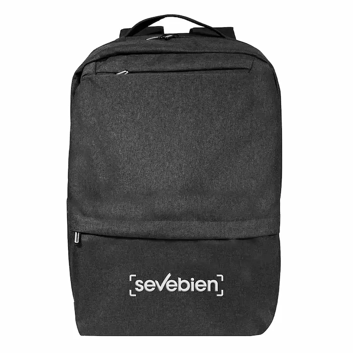 Mochila corporativa modelo Versátil de 14 litros para notebook de 15 pulgadas con bolsillos frontales de cierre oculto y porta botella para merchandising
