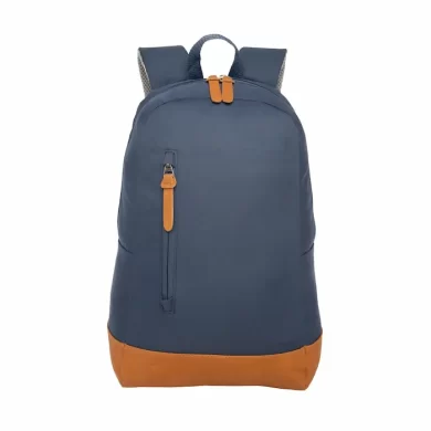 Mochila corporativa modelo Marin de poliéster resistente con base y detalles de cuero PU marrón y bolsillo vertical