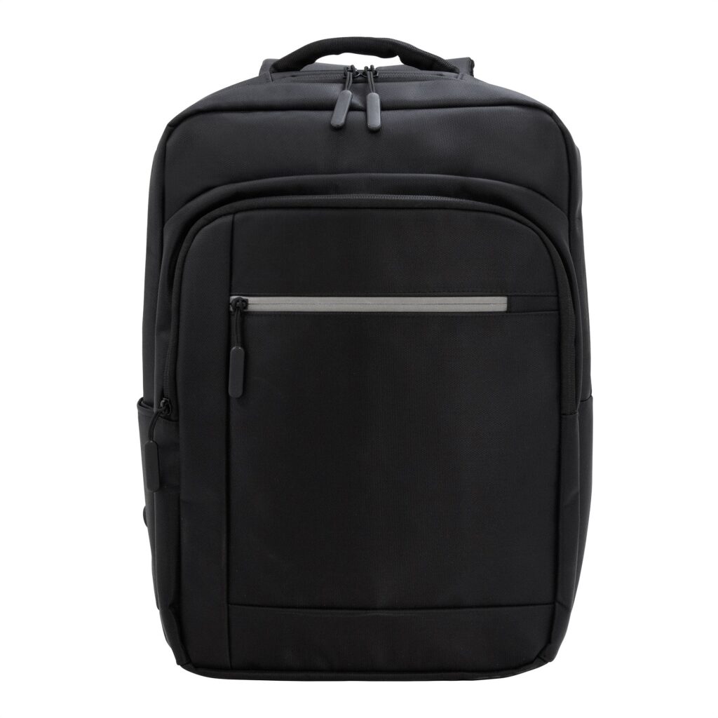 Mochila ejecutiva modelo Elite de tejido Jacquard Oxford para notebook de 15 pulgadas con detalle de cierre reflectante plateado para obsequios corporativos