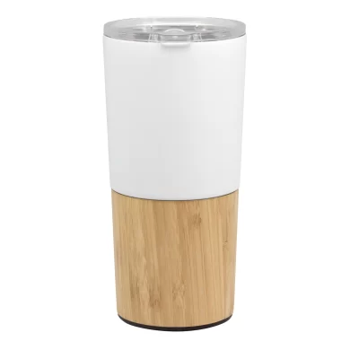 Mug térmico de 600ml con exterior de bambú y acero inoxidable, tapa transparente y caja de regalo para merchandising corporativo