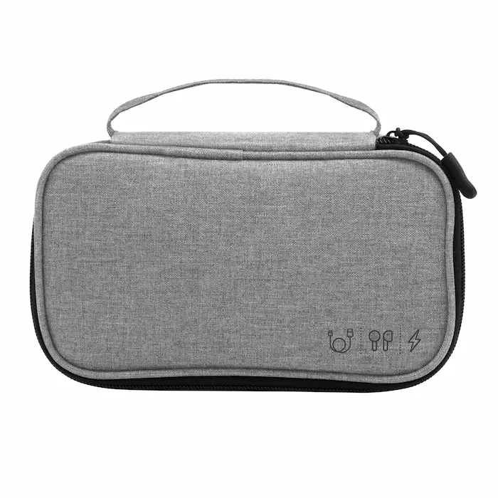 Organizador de cables y accesorios electrónicos acolchado modelo Derek con bolsillos de red y asa para obsequios corporativos