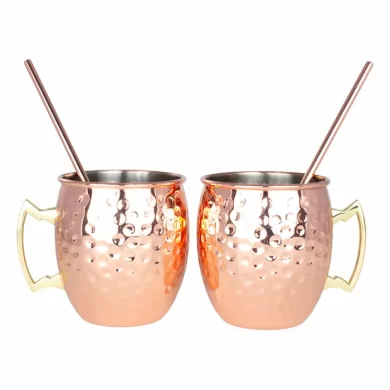 Set de regalo Moscow Mule con 2 tazones encobrizados de 500cc y 2 bombillas de acero inoxidable en caja negra