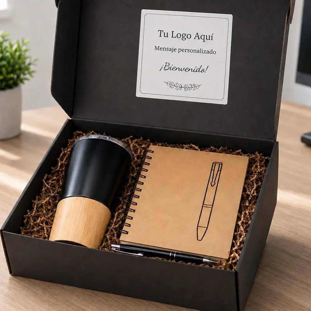Kit de bienvenida ecológico sustentable corporativo con logo empresa Chile