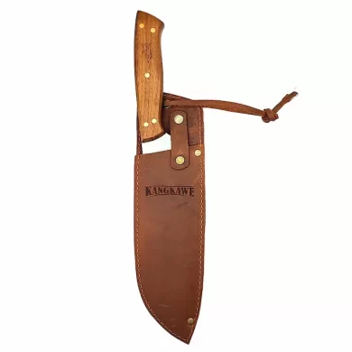 Cuchillo de cocina tipo Santoku de 7 pulgadas con hoja ancha y funda protectora de cuero café artesanal