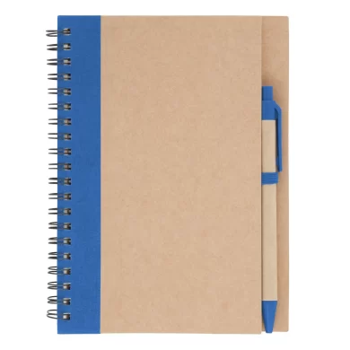 Libreta ecológica de papel reciclado con hojas amarillas lisas tipo croquis y bolígrafo biodegradable incluido