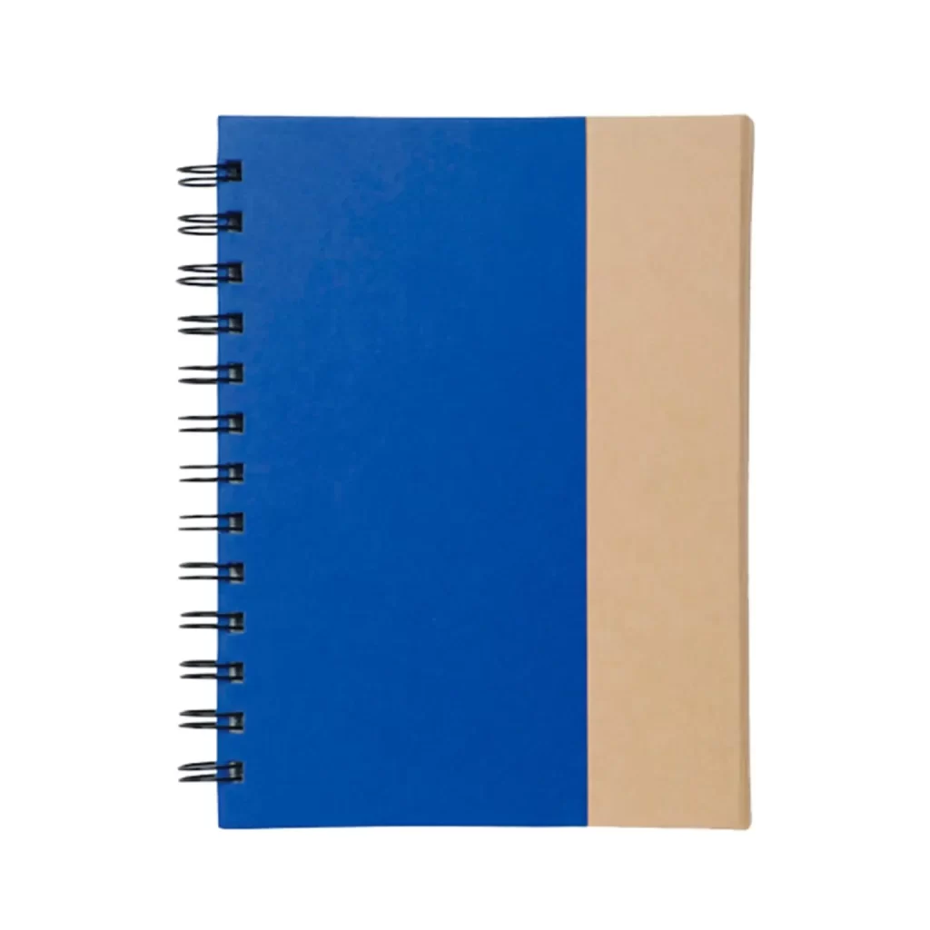 Libreta espiral con tapa de cartón, cierre magnético, bolígrafo incluido y set de notas adhesivas de colores