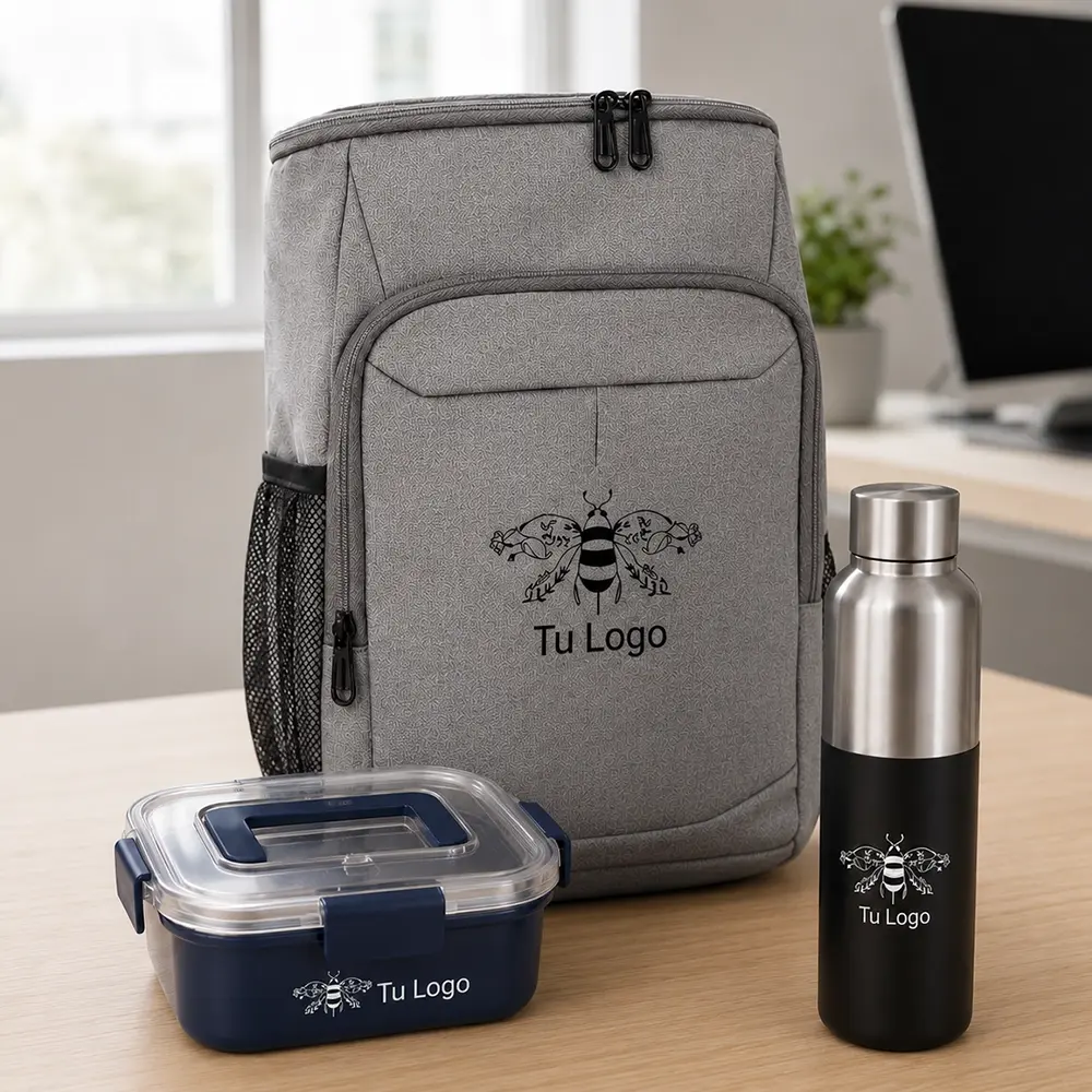 Kit de bienvenida aventura y sabor corporativo con logo para empresa en Chile