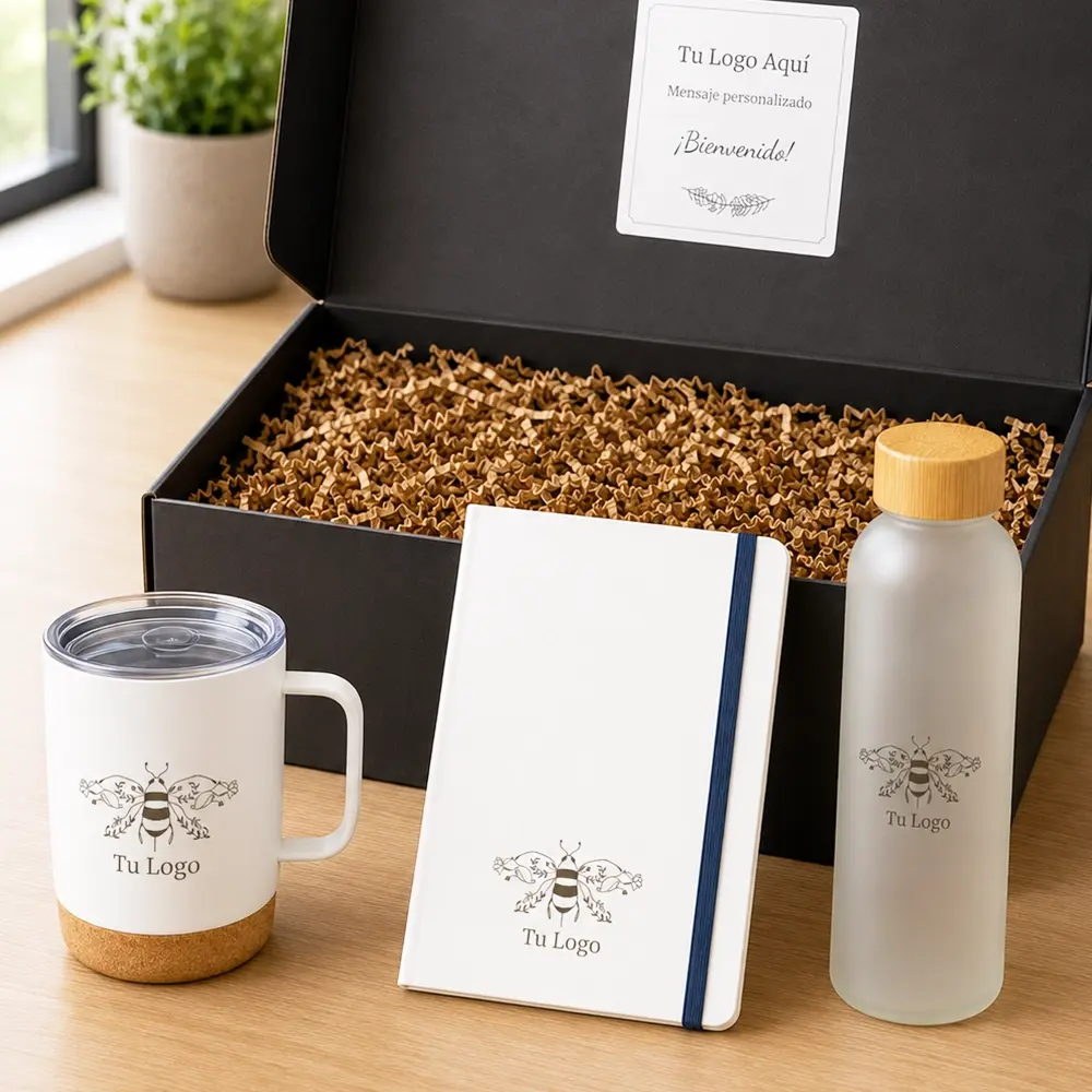 Kit de bienvenida corporativo Bienestar y Productividad personalizado con logo de empresa