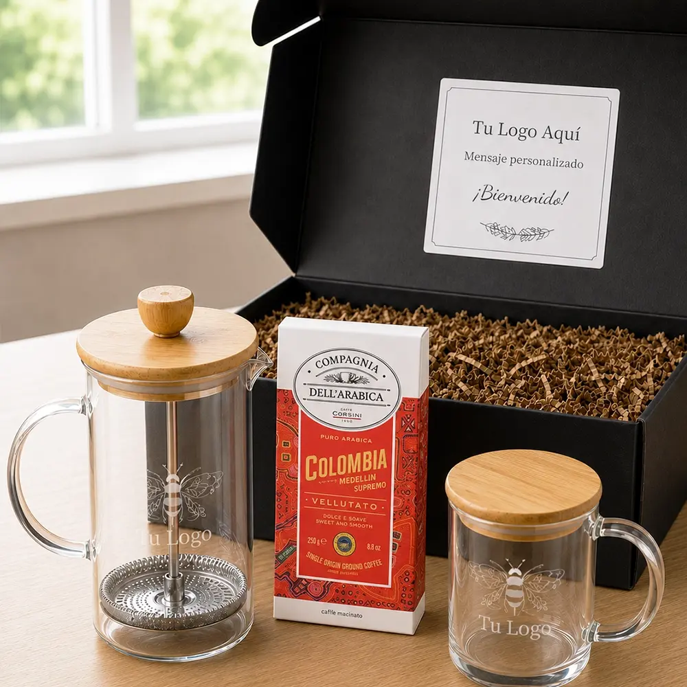 Kit de bienvenida corporativo Ritual del Café con productos premium personalizados para empresas